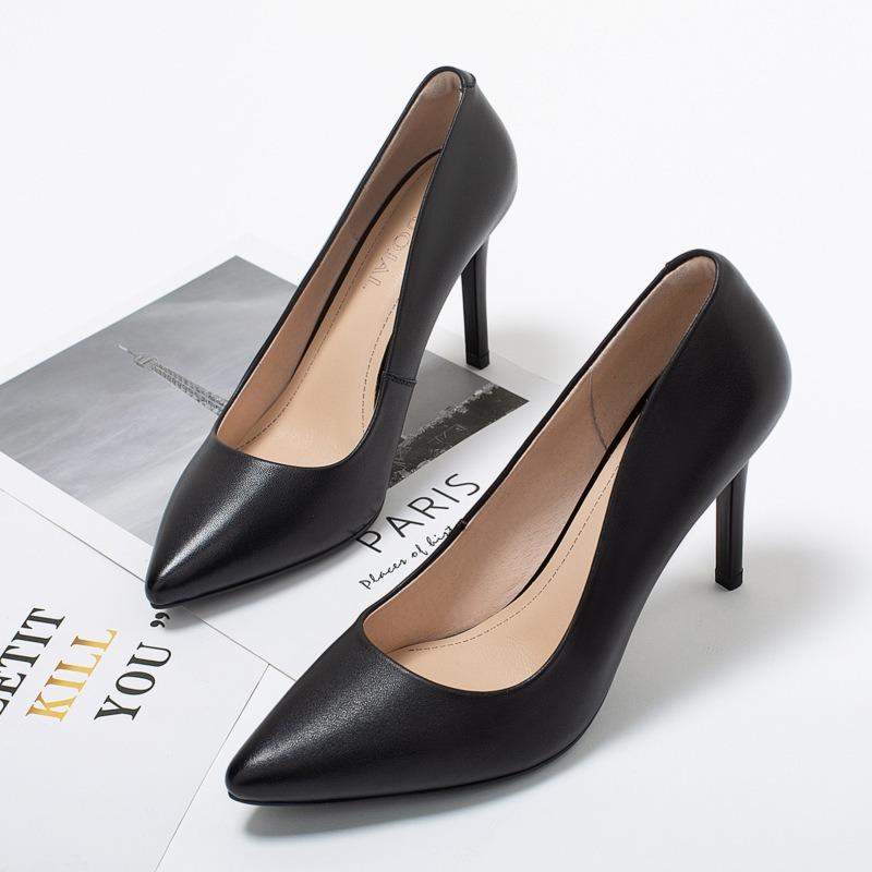 Spring and Summer New First-layer Cowhide Super High-heeled Single Shoes for Women, Pointed Thin Heels, Shallow Commuting Single Shoes for Women