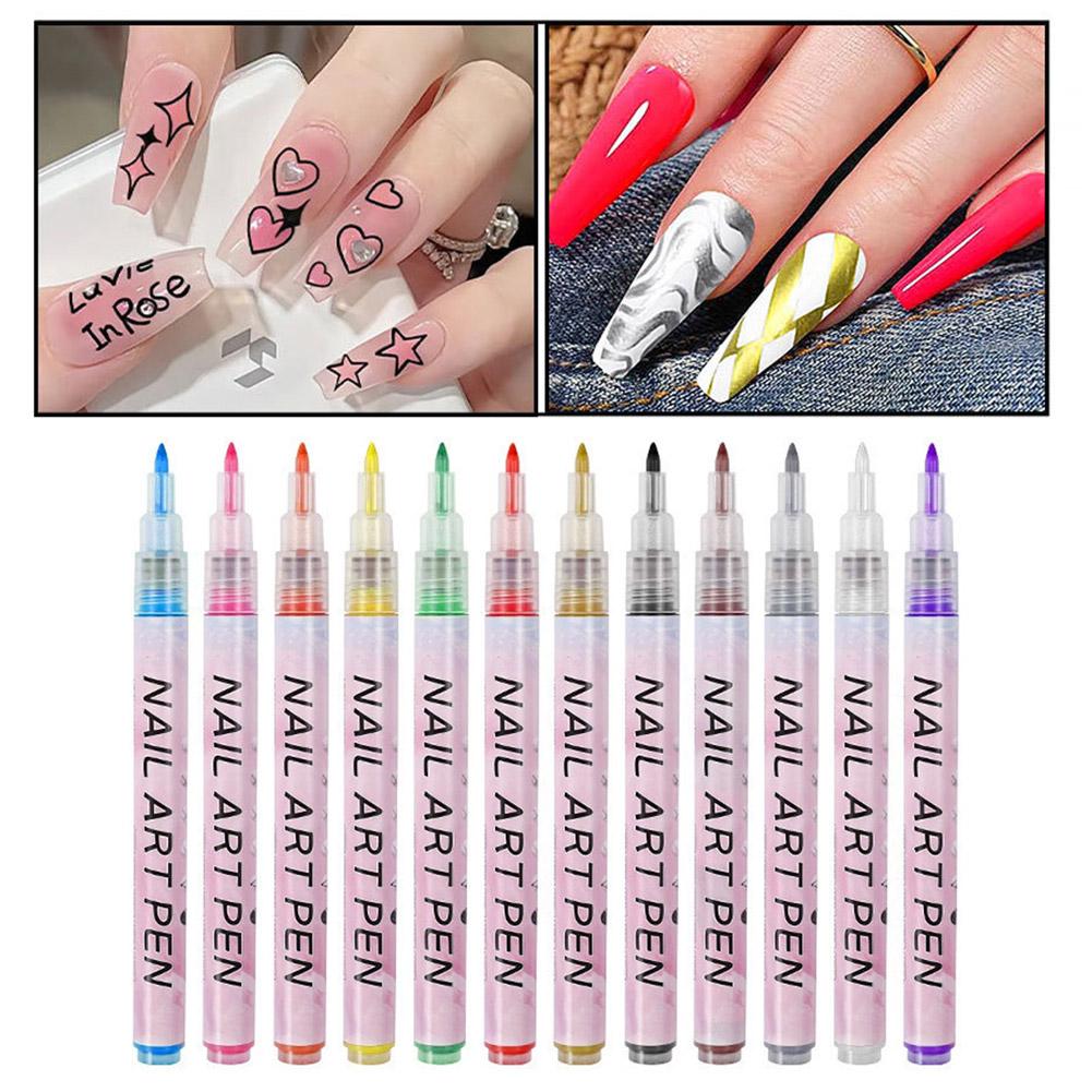 12Pcs/Set Graffiti Nail Art Pen Set Waterproof Painted Nail Art Pens Abstract Lines Fine Detail Pattern Nail Marking Tools