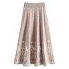 Knitted Yarn Half Skirt for Women Winter High Waist A-line Pleated Skirt Mid Length Big Swing