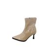2025 autumn and winter new fashionable cat heel pointed glossy elastic short boots women's fashion thin British style women's boots
