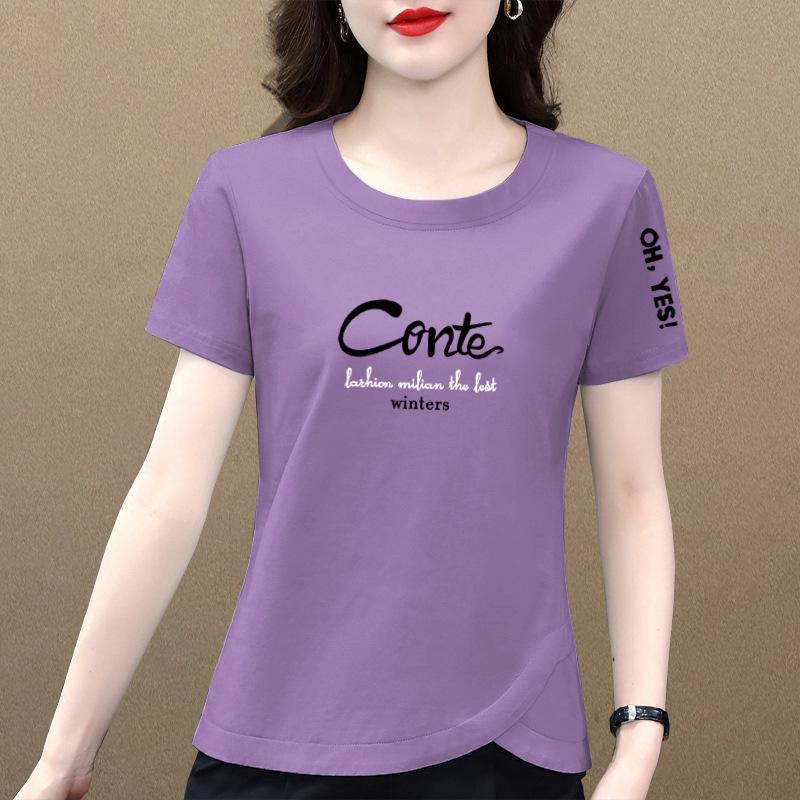 

Women s Pure Cotton Short Sleeve T-Shirt, Summer 2025 Fashion, Versatile Plus Size, Age-Reducing Loose Fit, Stylish for Moms L [90-105 jin]