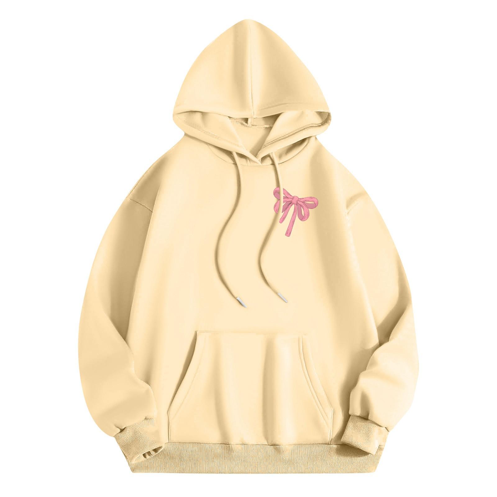 

Женская модная толстовка с длинным рукавом, принтом в виде букв и бантов, с капюшоном, пуловер на завязках, с большим карманом, толстовка сверху XL жёлтый