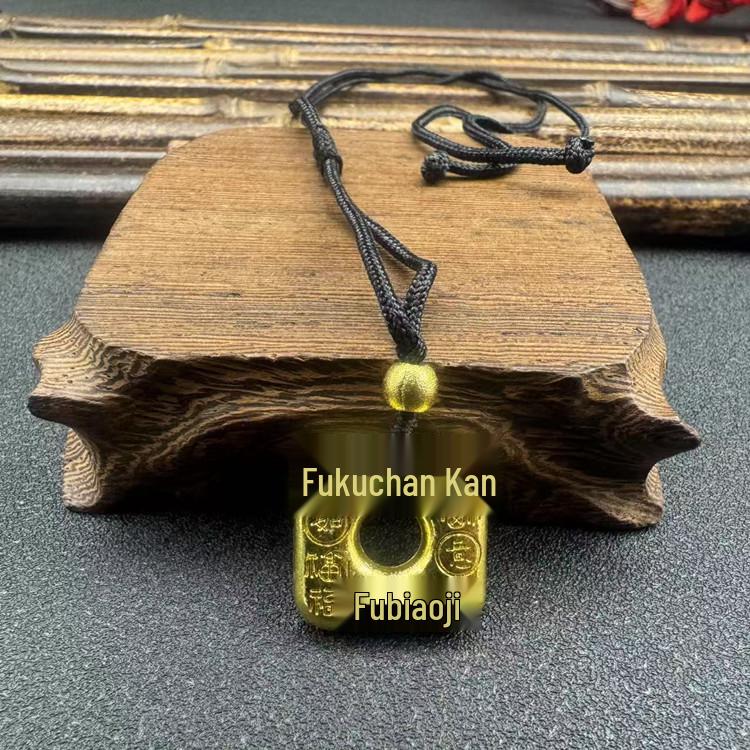 Vietnamesischer Sandgold Buddha Anhänger: Vergoldetes Maitreya Flammen Design