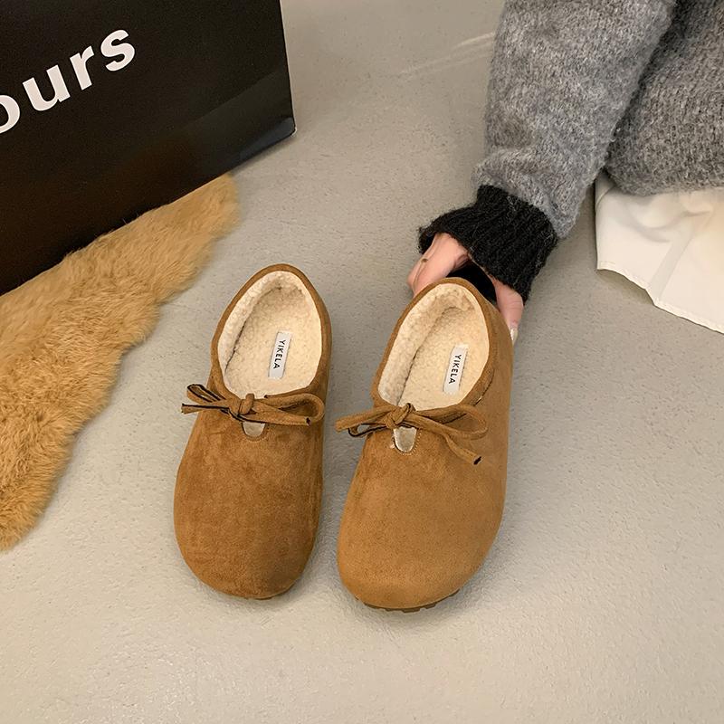 Fashion Vintage Women 2024 New Outdoor Slip-on Round Head Shoes Women Plus Velvet Casual Comfortable Deep Mouth Boots Shoes for Women