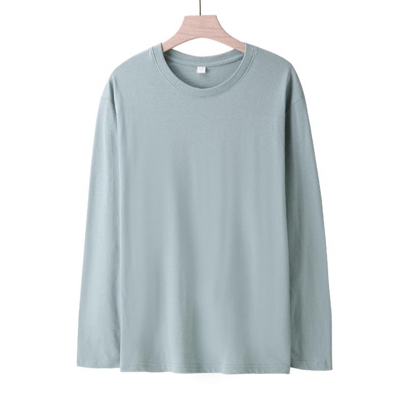 Men's Plus Size Crew Neck Long Sleeve Combed Cotton T-shirt - Solid Color, Spring/Autumn Style