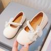 Nuove scarpe da principessa in pelle per ragazze, eleganti, versatili, morbide, alla moda, in pizzo, con fiocco, perline, per bambini, da sposa, slip-on, Mary Jane