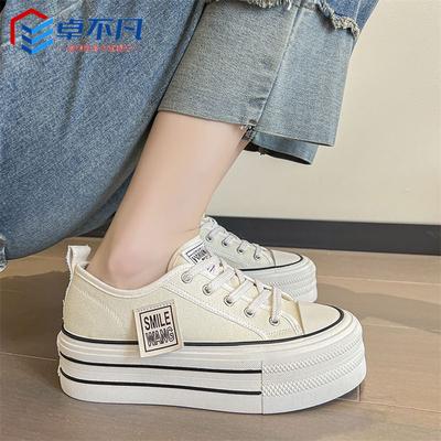 Thick-soled Canvas Women's Shoes Muffin Versatile Sports and Leisure Little White Shoes Retro Board Shoes