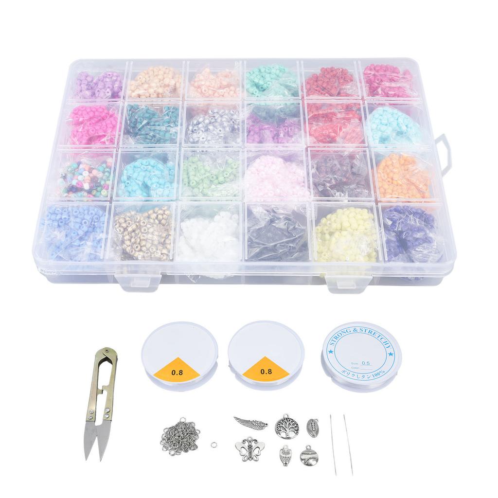 3mm Painted Glass Beads Set 24 Grids Alloy Pendant Jewelry Making DIY Bracelets Accessories About 14400pcs