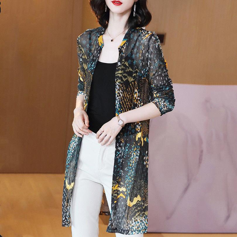 Sunscreen Clothes for Women Wearing Summer Thin Jackets Elegant Mesh Printed Shirts Plus Size Cardigans