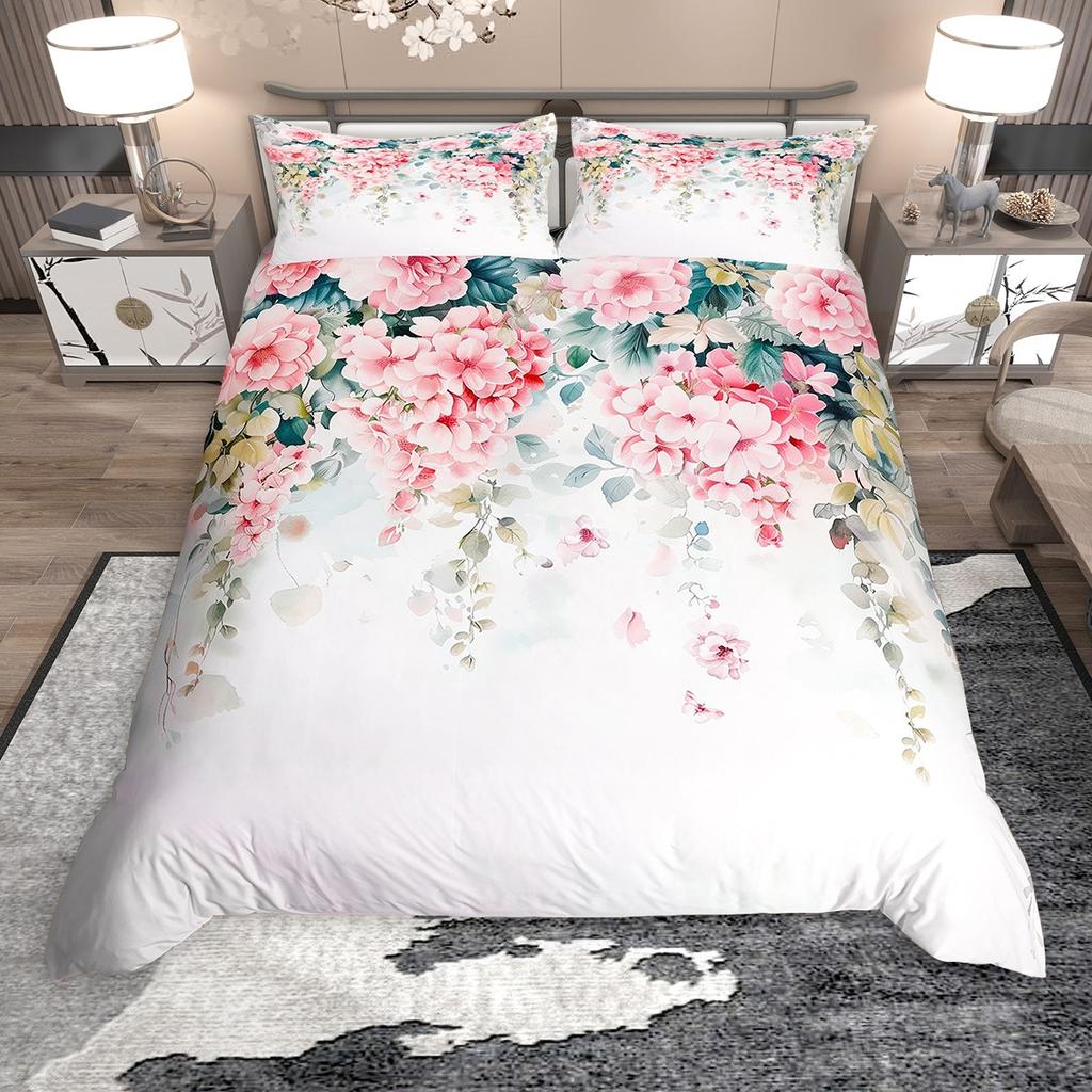 Homewish Watercolor Floral Duvet Cover Set For Girls Spring Garden Flower Bedding Set Flying Butterfly Comforter Cover Set
