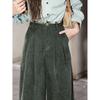 Corduroy Patchwork Casual Pants - Fashionable, Contrasting Colors, Loose Fit, Woolen Long Trousers