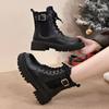 Black Plus Size Shoes For Women 35-42 Autumn Winter Lace Up Platform Square Heels Comfortable Round Toe Women'S Ankle Boots