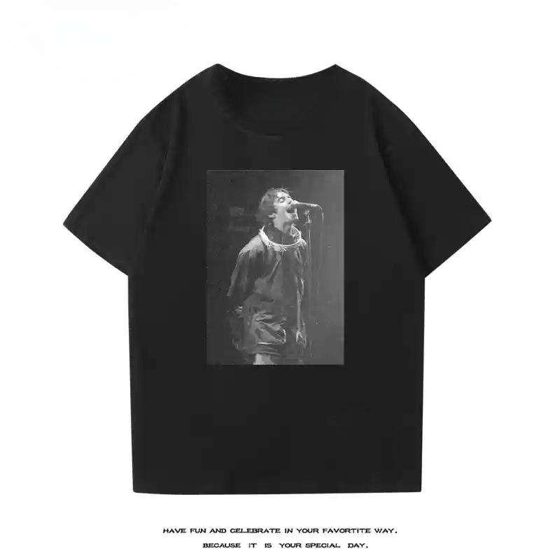 2024 Oasis Short Sleeve T-shirt Men's Spring/summer New Cotton Rock American Retro Rock Perimeter Casual Half Sleeve