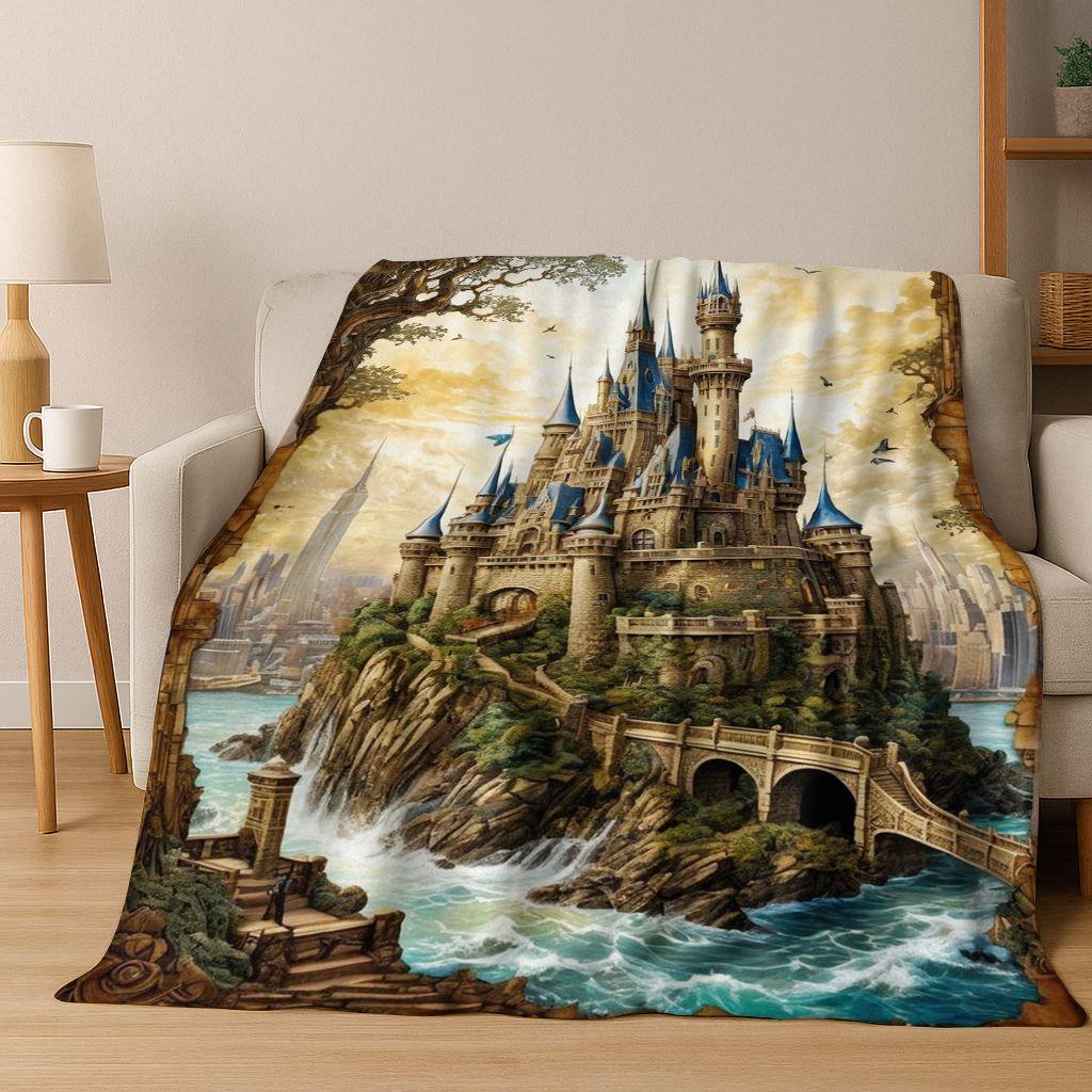 Enchanted Fairytale Princess Castle Gothic Castle Cartoon Flannel Blanket,Cozy Soft Throw Blanket for Home Bedroom Bed Sofa Kids