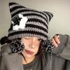 Y2K Beanie Hat Women Ins Devil Ear Striped Knitted Wool Cap Autumn Winter Hip-hop Crochet Cute Cat Ears Pointed Pullover Hats
