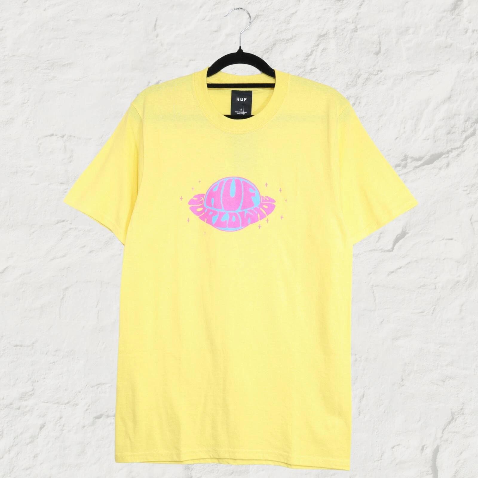 HUF Planet HUF Graphic Tee Yellow Skate Streetwear T Shirt Size S 4XL