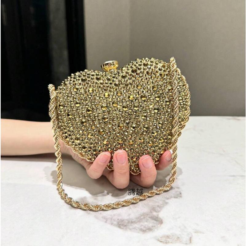 2025 Luxury Diamond Inlay Heart Shape Crystal Clutch Purse Stones Wedding Party Evening Shoulder Bag Rhinestone Clutches Bags