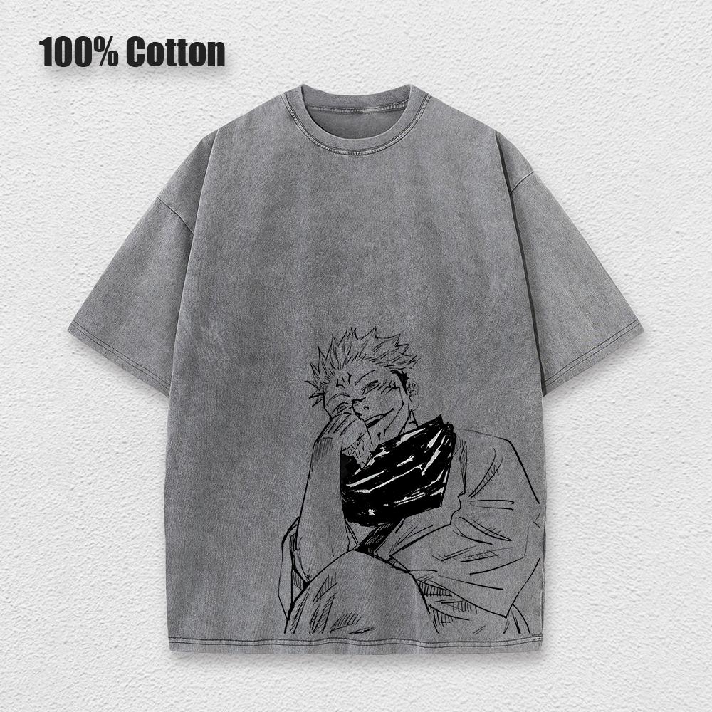 

Футболка Anime Jujutsu Kaisen Washed с графическим принтом в стиле хип-хоп, винтажная футболка для мужчин и женщин, хлопковая повседневная футболка с коротким рукавом L