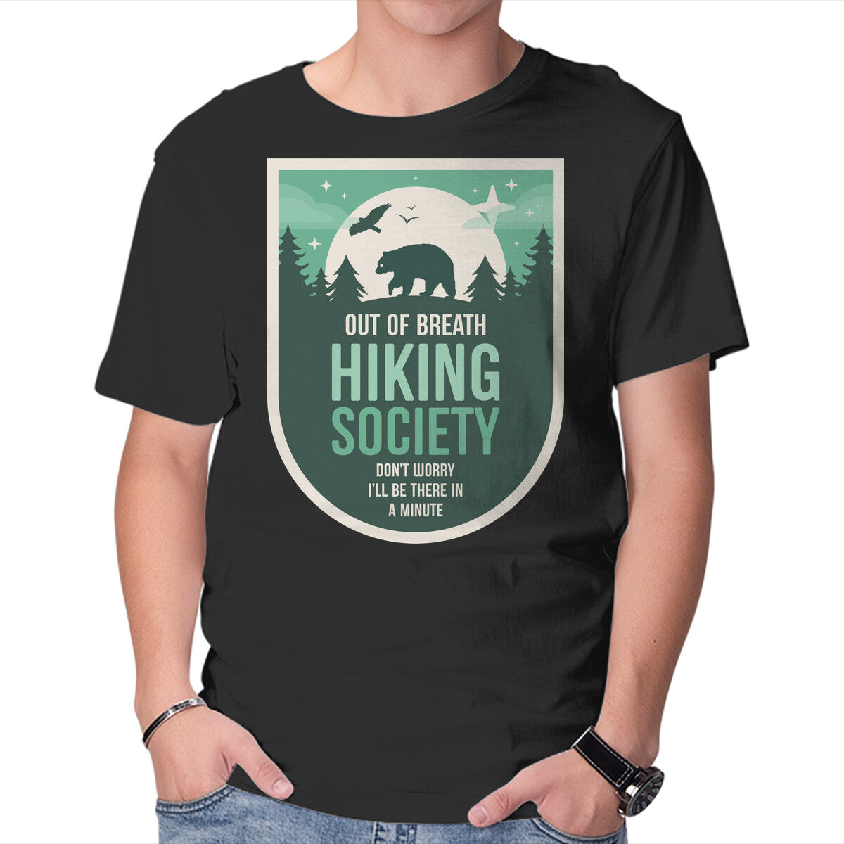 Unisex Crew Neck T-Shirt Out Of Breath Hiking Society Graphic Short Sleeve Casual Tee XXXL
