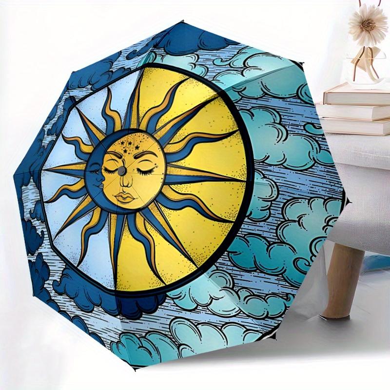 1pc Sun Moon Automatic Open/close Folding Compact Umbrella, 8-Rib Sturdy Canopy, Lightweight Portable, Everyday Use, Gift, Outdoor Umbrella, Travel Es
