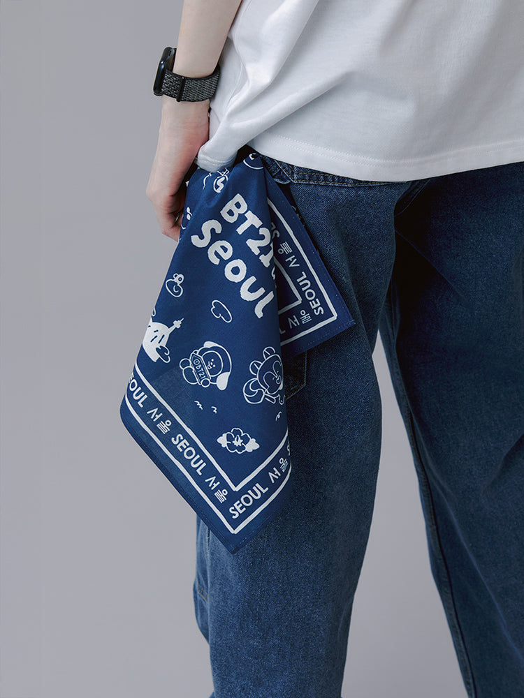 BT21 Seoul Edition Handkerchief (Blue/Ivory - 36x36cm Korean Exclusive)