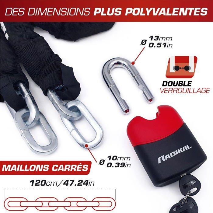 Antivol chaîne cadenas - radikal - rk4120 - acier trempé - 120 cm - sécurité renforcée