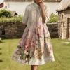 Dress For Women Elegant Casual Smocked Button Lapel Short Sleeve Knee Length Dress
