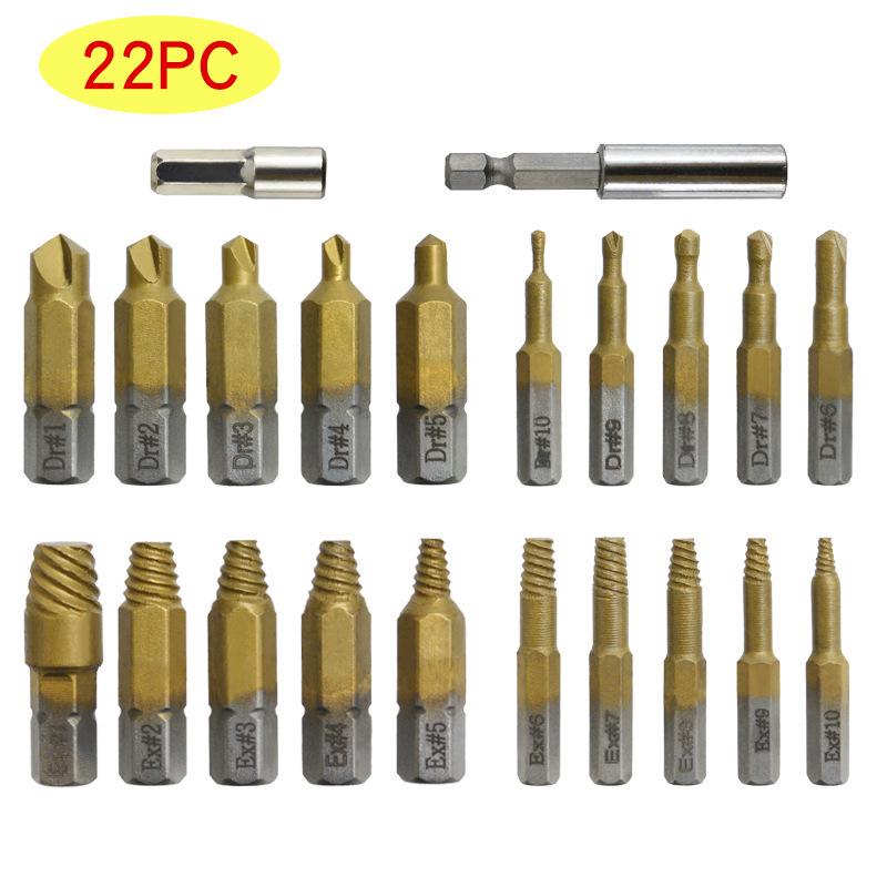 22-Piece Hex Shank Screw Extractor Set for Removing Broken & Stripped Screws