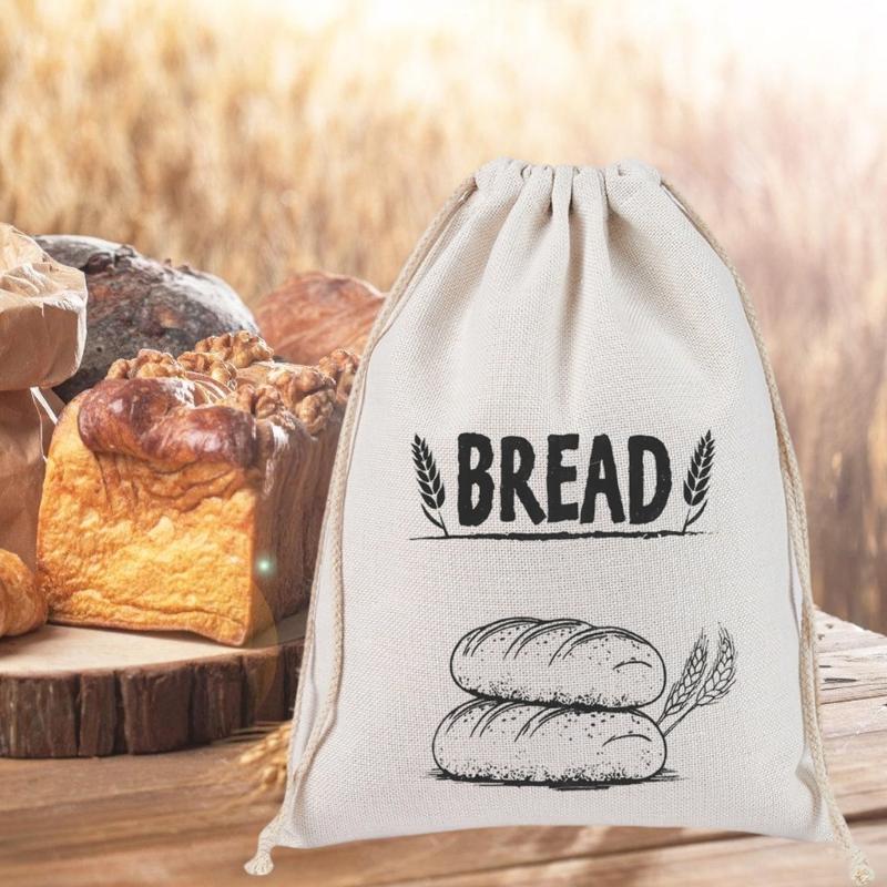  Convenient Linen Drawstring Bread Bag for Easy Storage Durable and Breathable Fabric Pouches Suitable for Bread Fruits