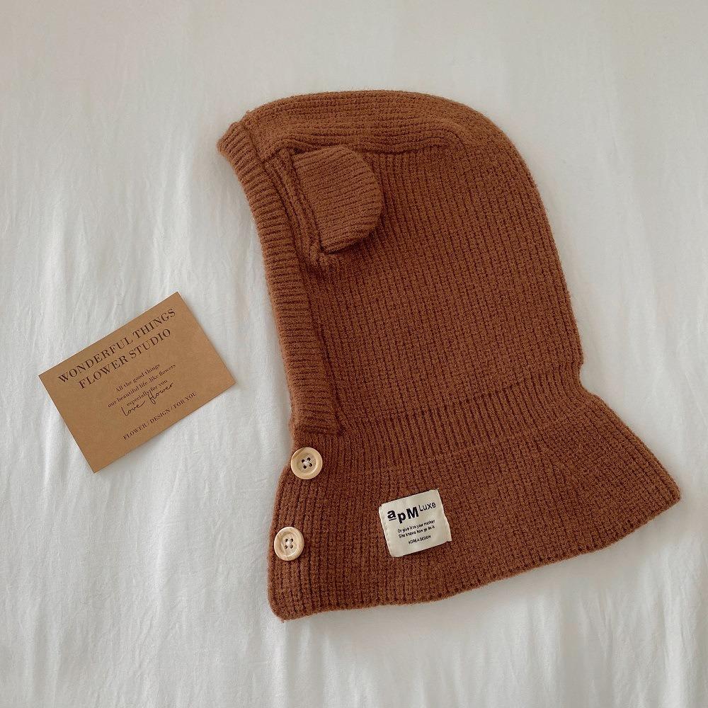 Boys Girls Bear Ear Knit Hats Soft Warm One Piece Scarf Cap Lovely Baby Hooded Hat  Toddler