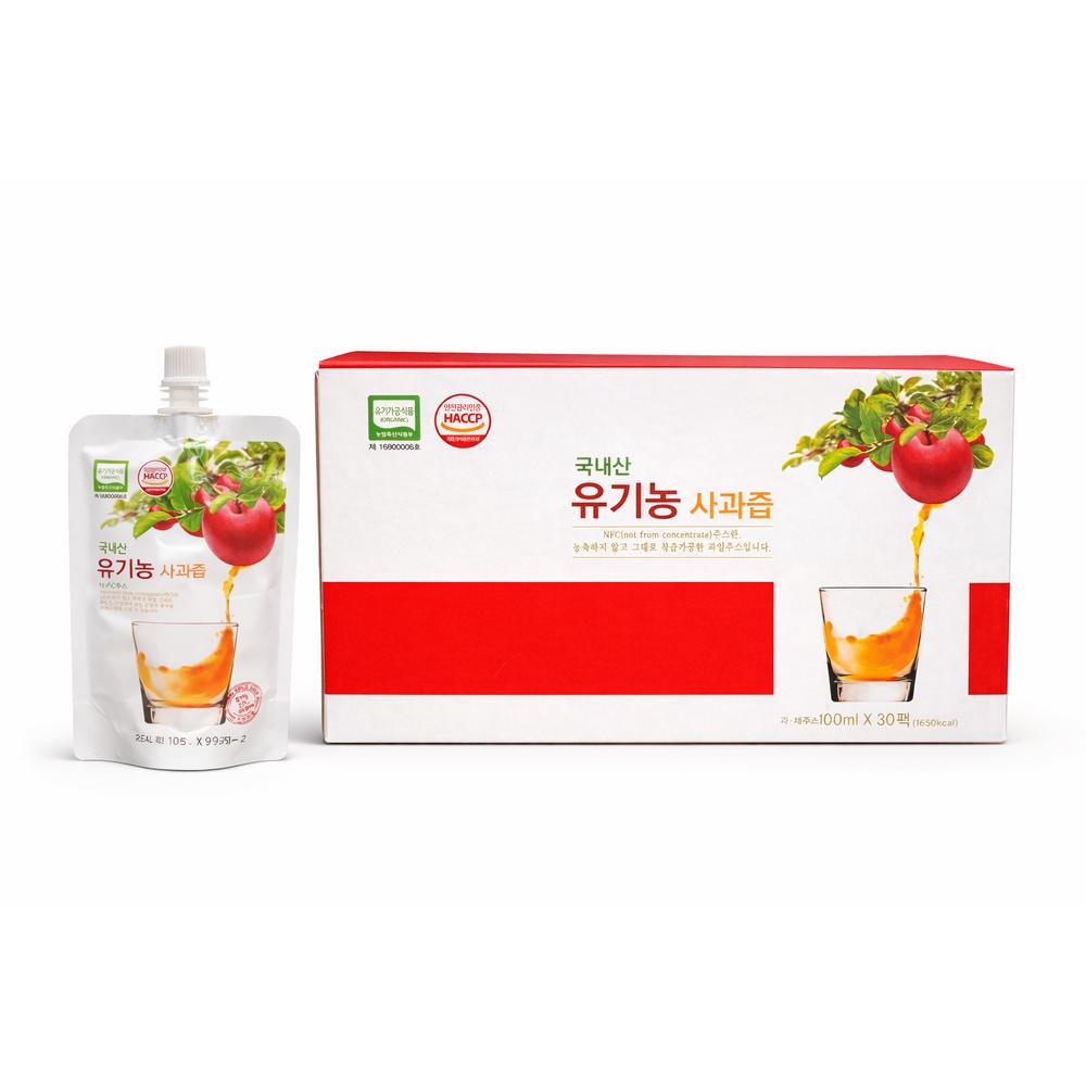30 Packs, 100ml Domestic Organic Apple Juice with Twist-Off Cap