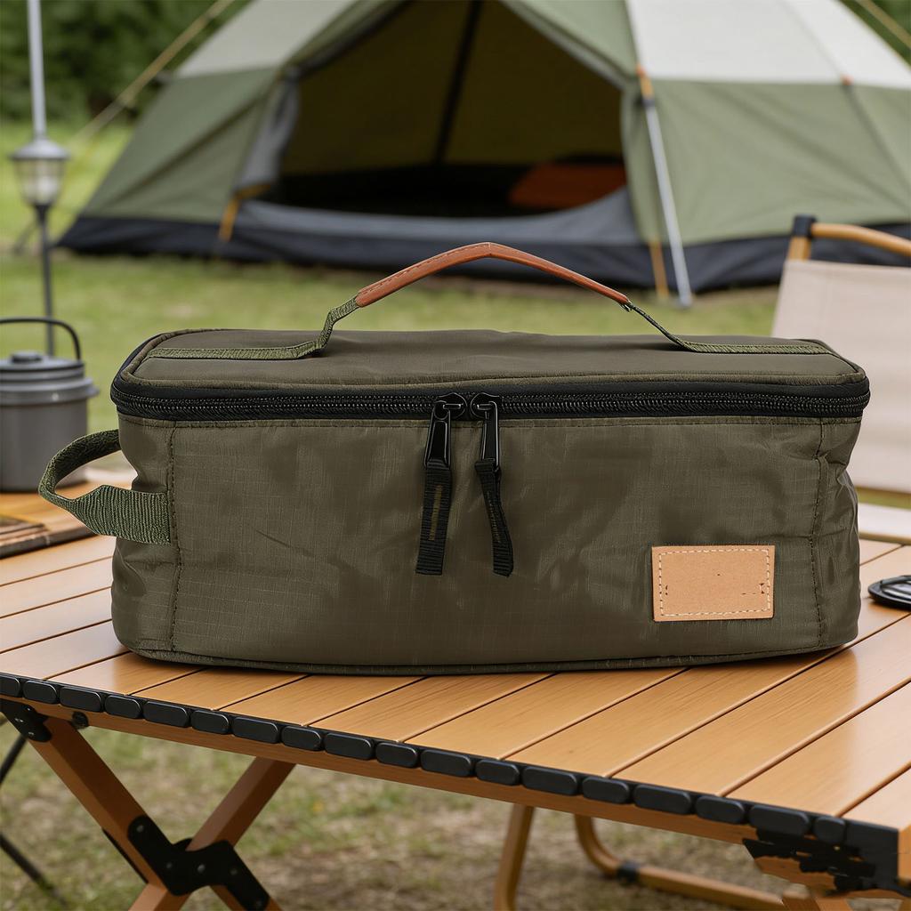 Camping-Kochgeschirr-Tasche 210D Karostoff Isoliert Kochutensilien Reisetasche mit PU-Griff für BBQ-Picknick