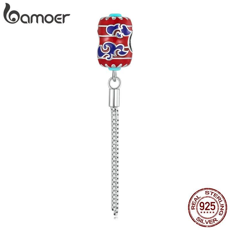 BAMOER 925 Sterling Silver Chinese New Year Series Red Enamel Lion Dancing Hanging Bead for Women Bracelet and Necklace