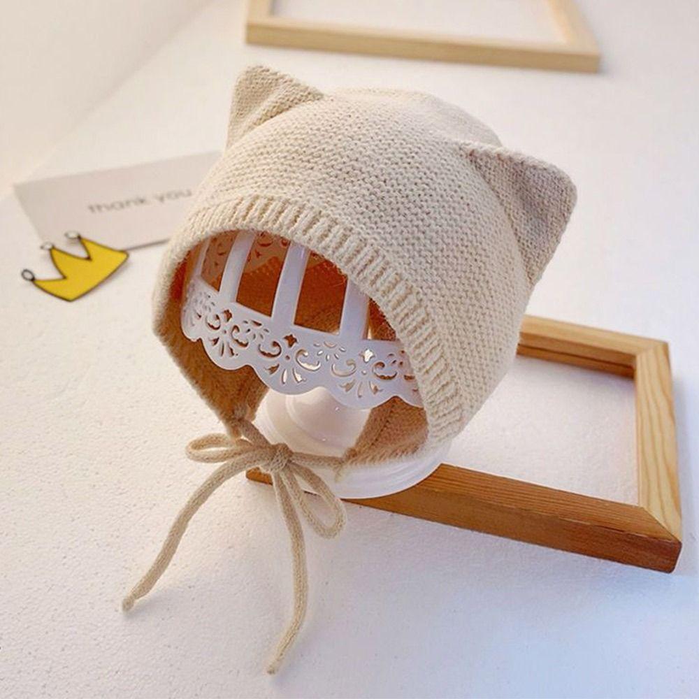 1-4 Years Old Windproof Solid Color Baby Knitted Hat Plush Cute Kids Warm Cap Ears Animation Beanie Hats Baby Kids Kids