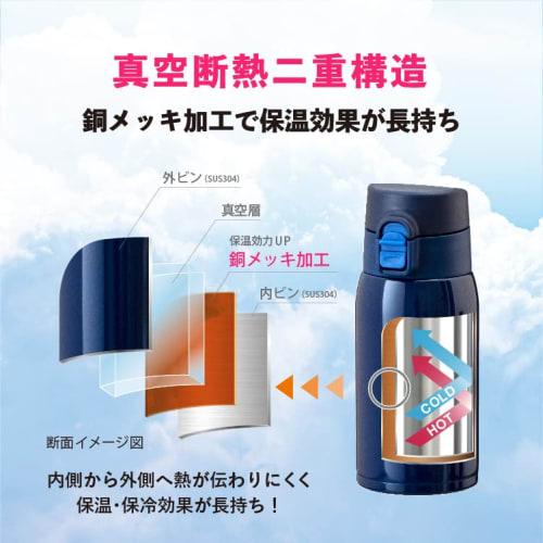 Atlas ARW-351NV Vacuum Insulated Water Bottle, 350ml Capacity, Ultra-Lightweight, One-Touch Design, Japan's Lightest, Navy Blue, Airist, for Hot Water