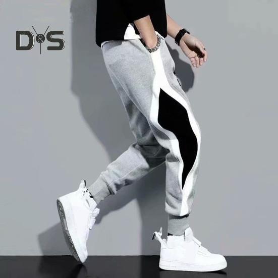 Plus Size Men Sport Pants Contrast Color Ankle-banded Sweatpants Drawstring Elastic Waist Loose Trousers with Pocket for Daily Exercise