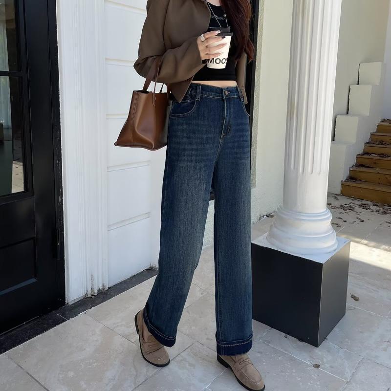 Plus Size Women Denim Straight Leg Casual Floor Length Long Pants