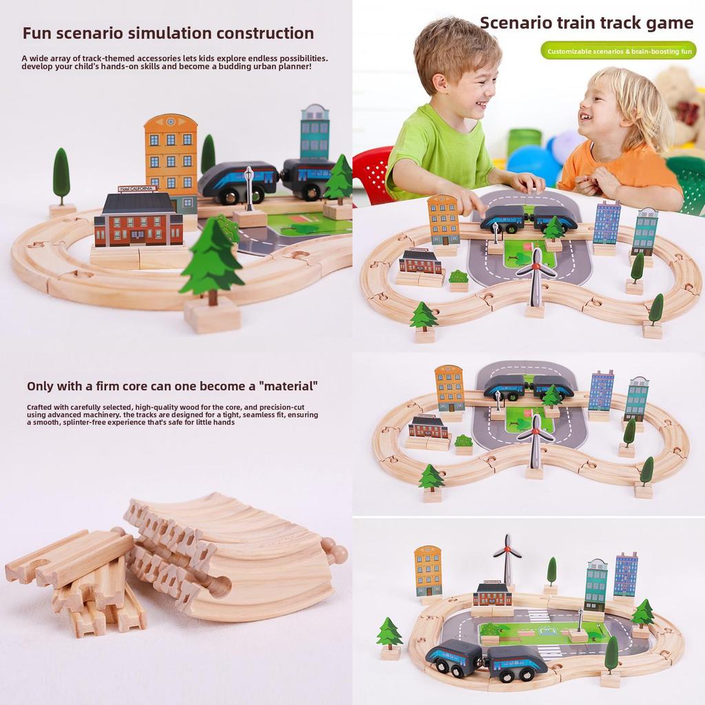 Wooden Train Track Set With 46 Pieces For Kids Educational Play And Imaginative Building