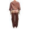 2 pezzi/set donna top pantaloni tuta raso superficie liscia mezze maniche scollo a V maglietta larga allacciatura pantaloni di colore puro con tasche signora casual tuta pantalone
