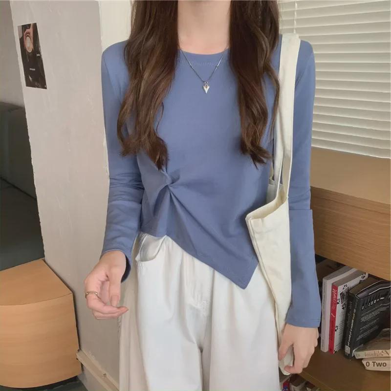 2024 Korean Autumn Chic Irregular Long-Sleeve T-Shirt for Women