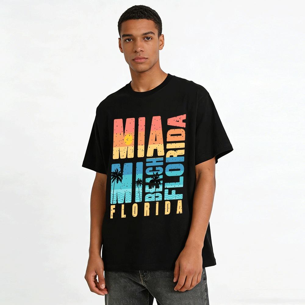 Retro Miami Florida Vacation Style Graphic Casual T-Shirt Pure cotton T-shirt