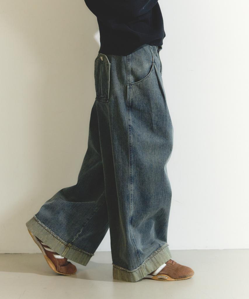 Iseuteuseobiseusyab Double Roll-Up Denim Pants - Light Indigo