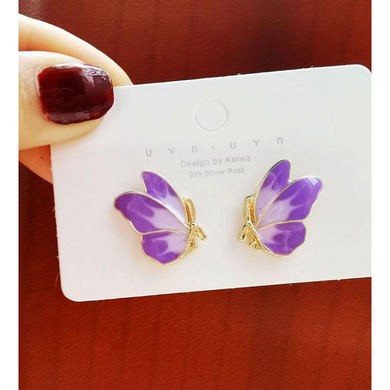 S925 Silver Needle Purple Butterfly Retro Palace Earrings - French Style Super Fairy Design