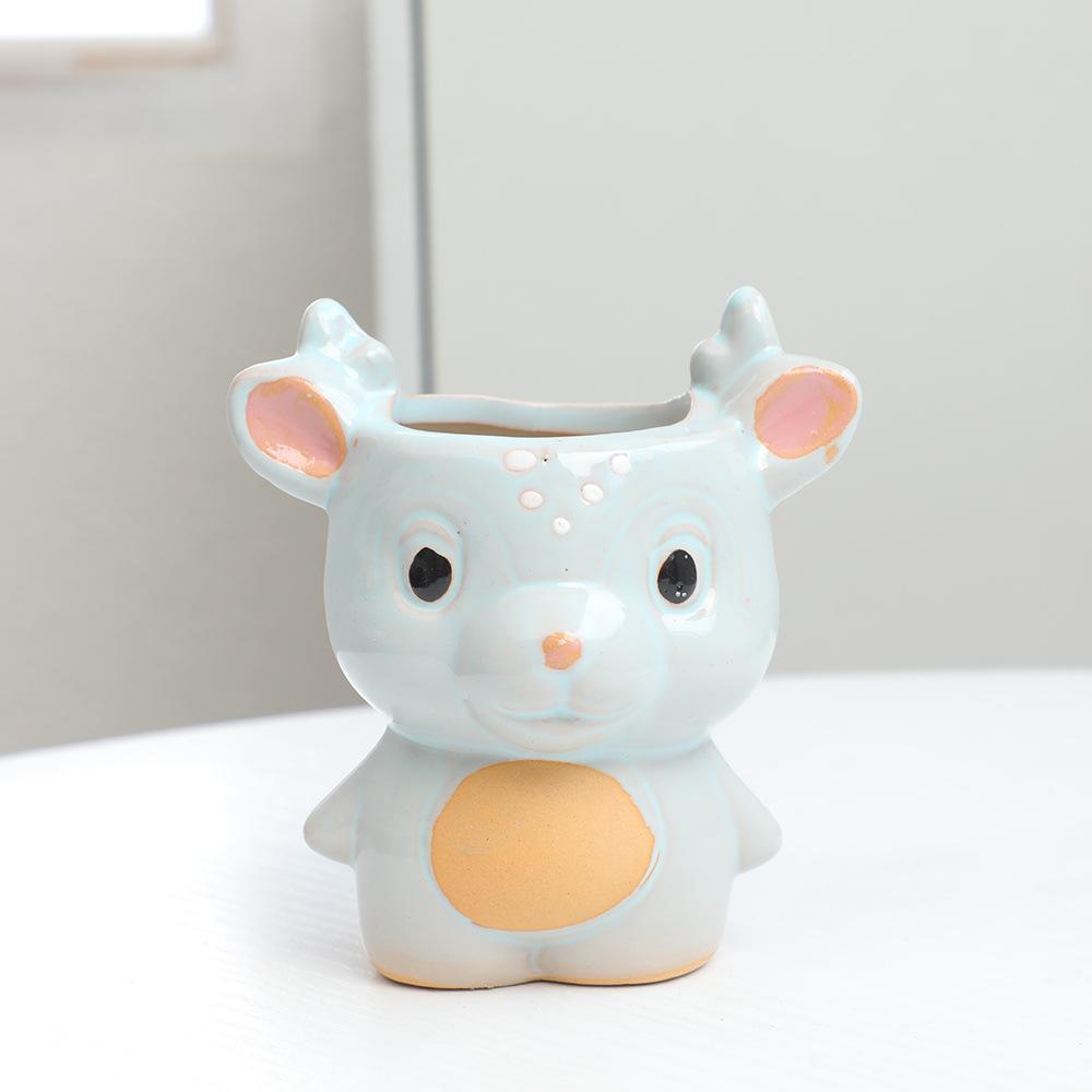 6er Set Kreative Cartoon Tier Keramik Sukkulententopf Pflanztöpfe Niedliche Hirsch Ornamente Dekorative Gartenarbeit Kleine Blumentöpfe