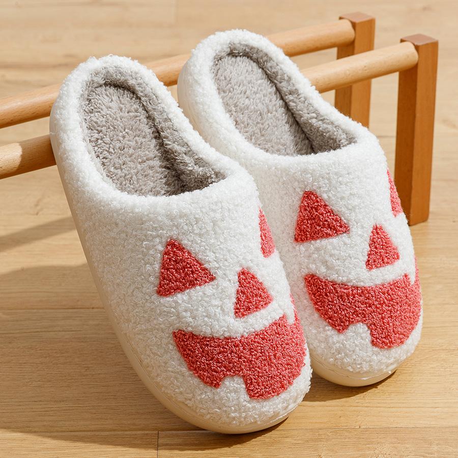 Женские зимние тапочки с изображением тыквы на Хэллоуин — фото 5