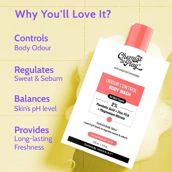 Chemist At Play Odour Control Body Wash| Controls Body Odour| Long Lasting Freshness | Regulates sweat & sebum| 236ml