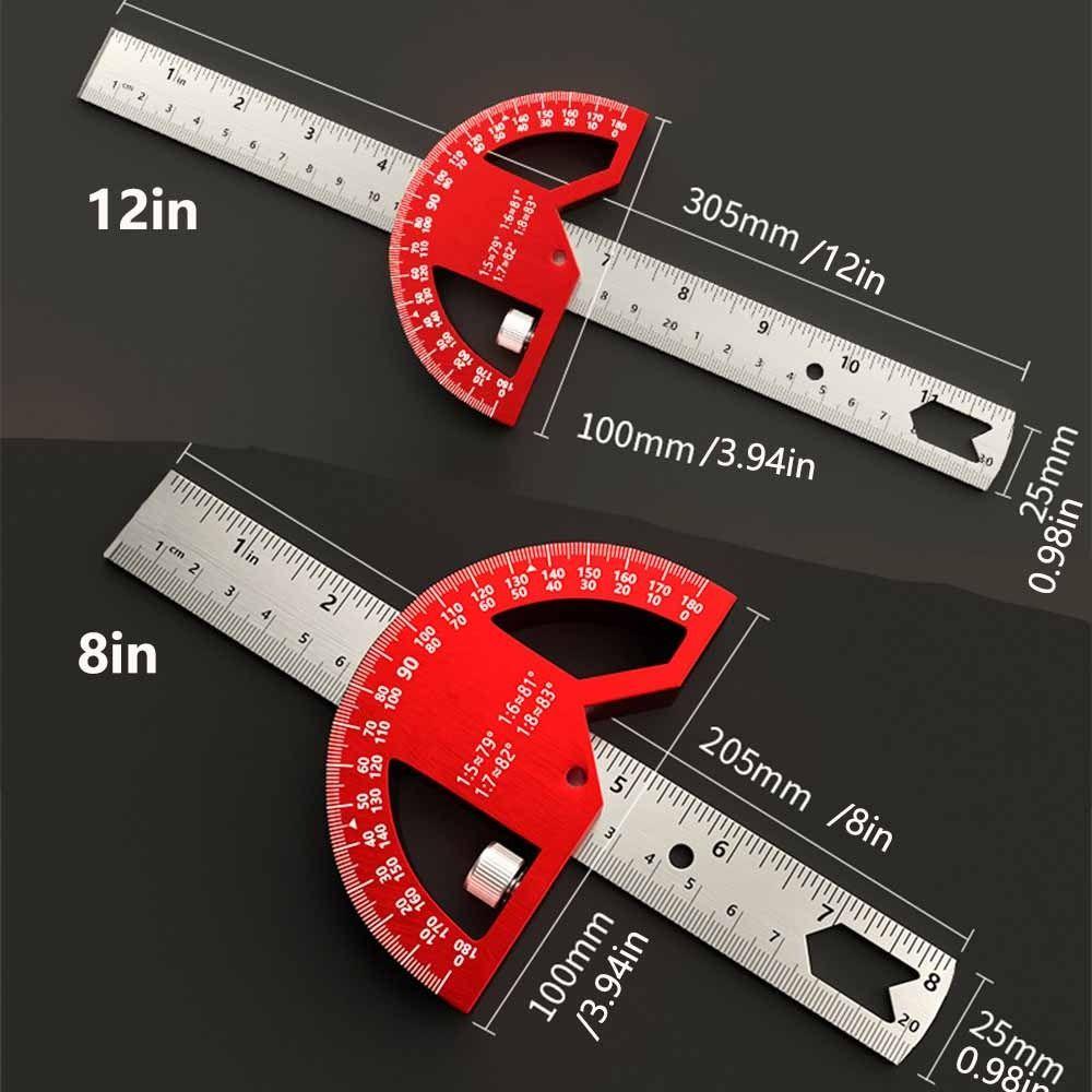 8/12 Inch Angle Protractor Adjustable 0-180 Degrees Construction Protractors Aluminum Alloy Measuring Scribe Angle Ruler