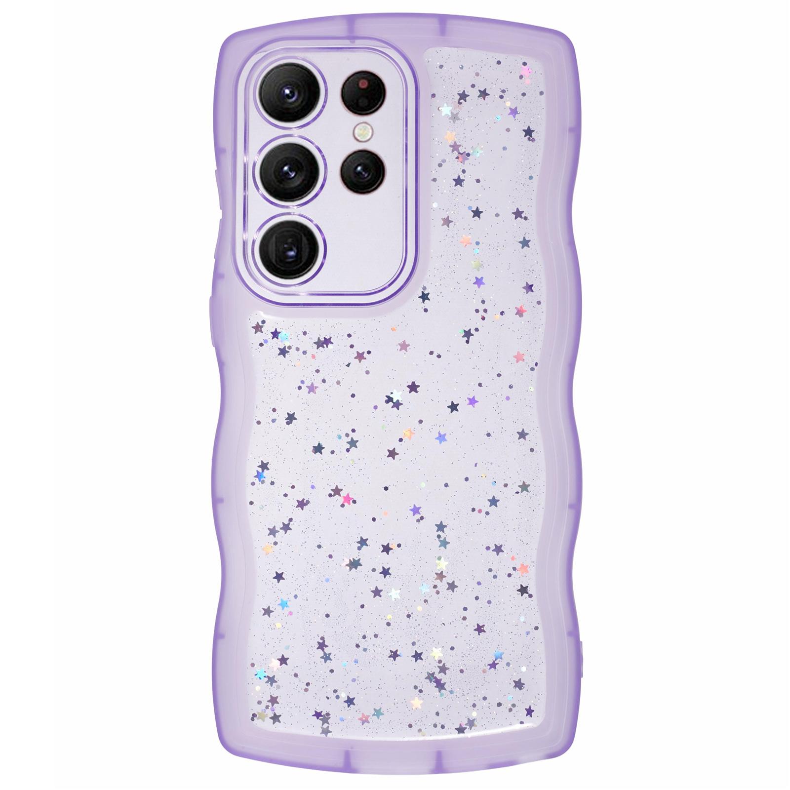 

JTW Series for Samsung Galaxy S22 Ultra 5G Cell Phone Case TPU Glitter Sparkle Wavy Edge Cover Transparent Purple