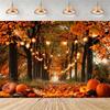 Rustic photographic backdrop: Maple forest, orange autumn leaves, pumpkin banner, for baby shower decorations4928