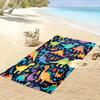 Colorful Cartoon Dinosaurs on Dark Background Patterned beach towel quick dry perfect for travel outdoor sports jogging the beach and swimming